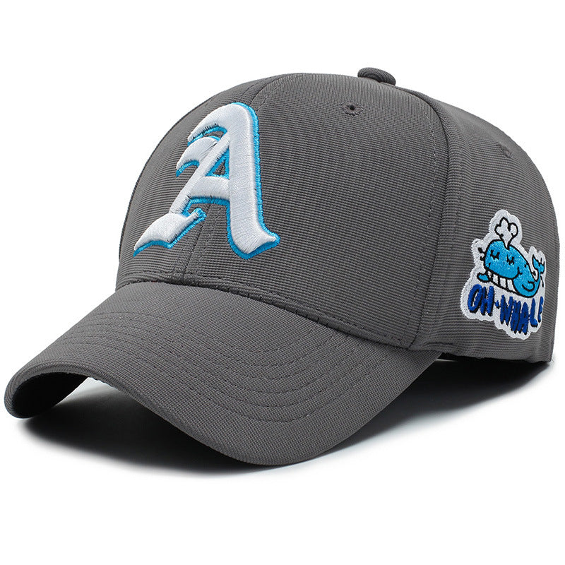 Fashion Gothic Letter A Side Whale Embroidery Baseball Caps