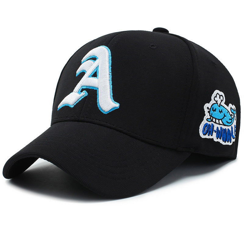 Fashion Gothic Letter A Side Whale Embroidery Baseball Caps