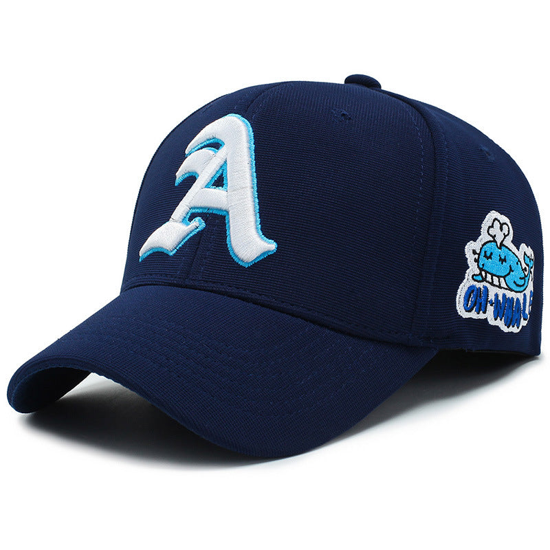 Fashion Gothic Letter A Side Whale Embroidery Baseball Caps