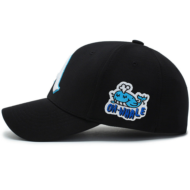 Fashion Gothic Letter A Side Whale Embroidery Baseball Caps