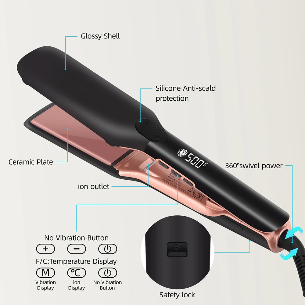 500F Hair Straightener High Temperature Flat Irons Wide Plate Plasma Ions