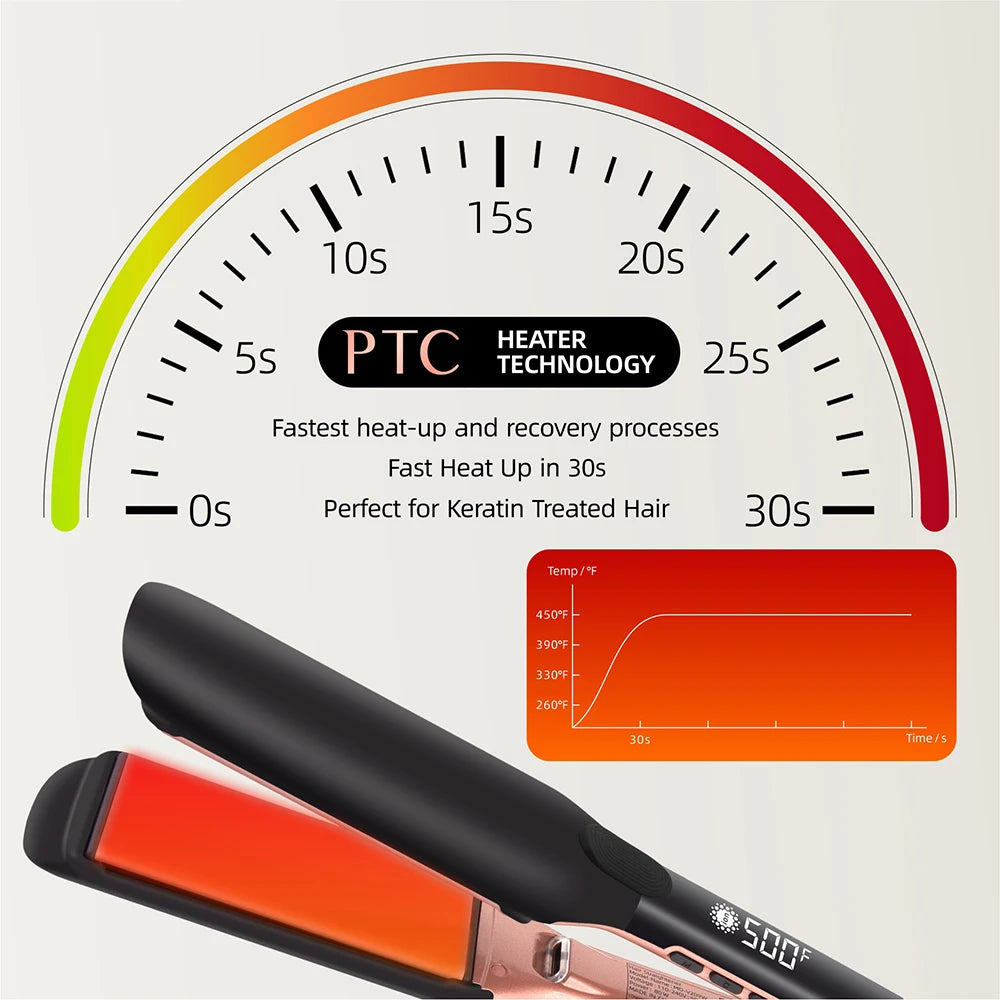 500F Hair Straightener High Temperature Flat Irons Wide Plate Plasma Ions
