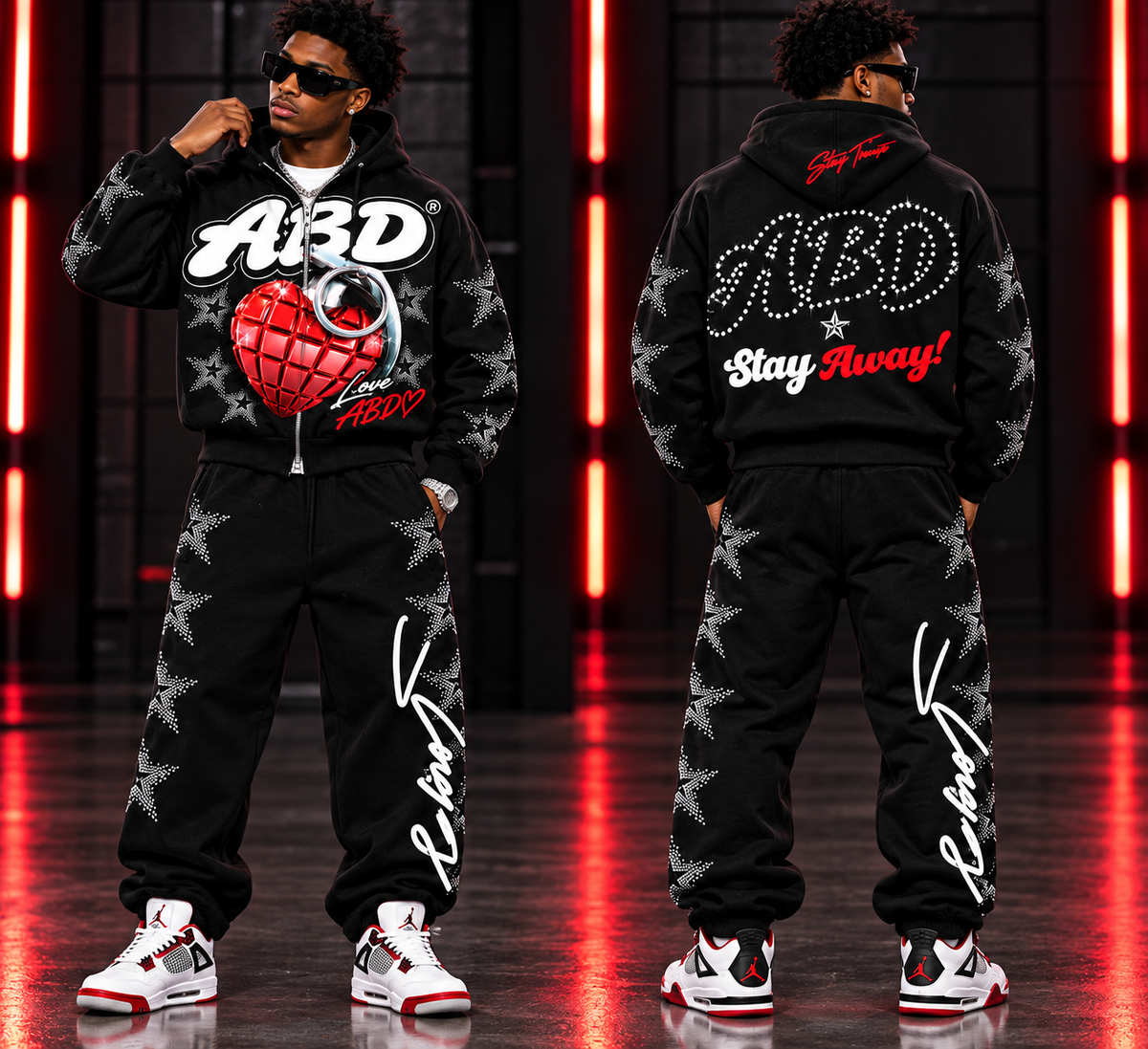 STAY AWAY RHINESTONE TRACKSUIT
