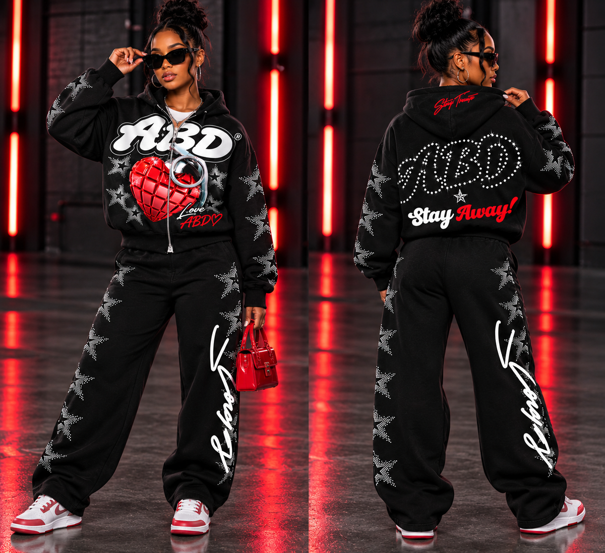 STAY AWAY RHINESTONE TRACKSUIT