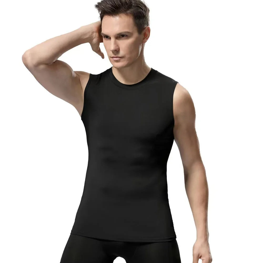 Men Quick Dry Running T-Shirts Compression Vest Sleeveless Quick-Drying Jersey Training Shirt Gym Mens Tank Top
