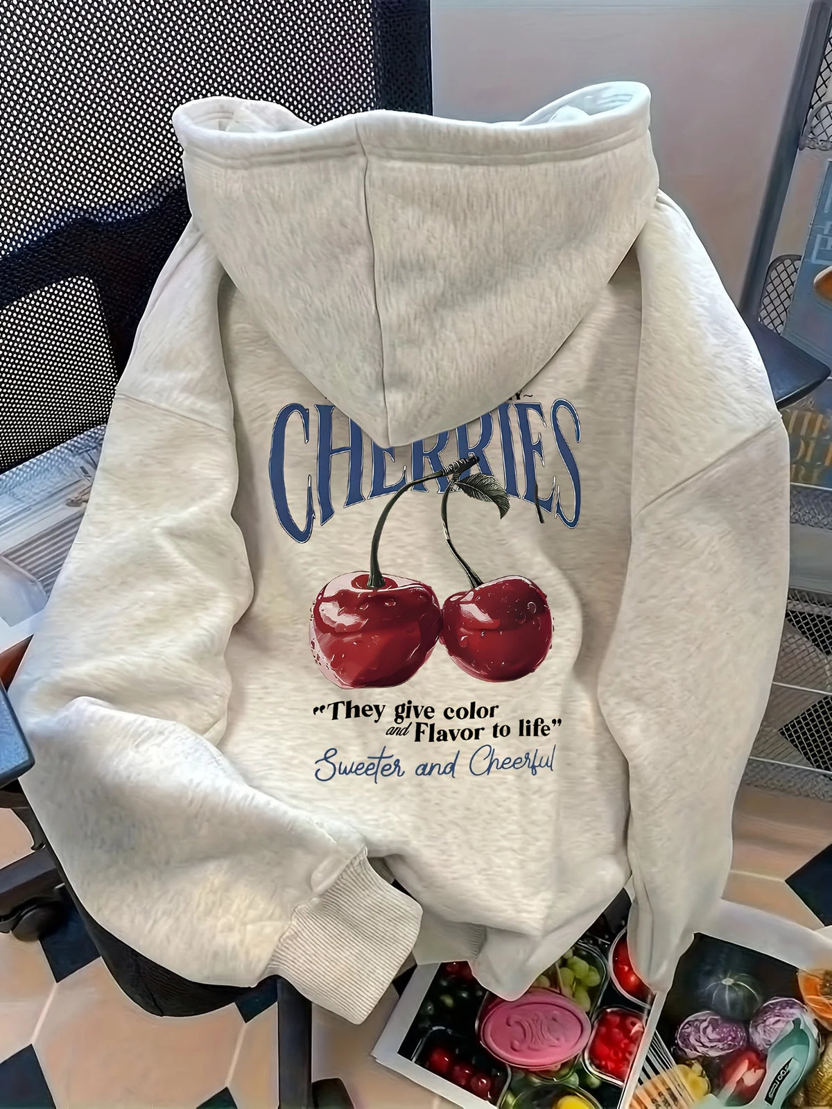 Hoodie Women's Cherry Print Hooded Sweatshirt Oversized Casual Pullover with Cherry Graphic Hoodies Hip Hop