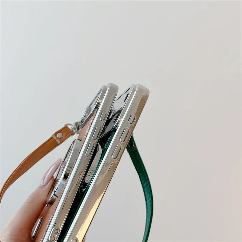 3D Vintage Camera Phone Case with Hand Strap for IPhone Air 17 16 15 14 13 12 Pro Max Plus 17Pro Shockproof Phone Leather Cover