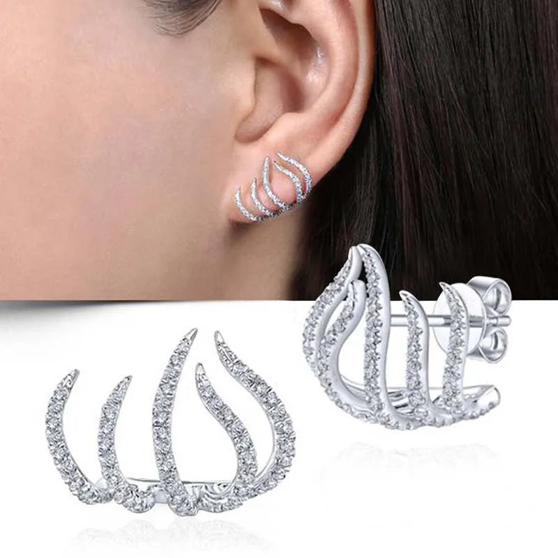 Fashion Silver Color Claws Stud Earrings For Women Exquisite Shiny CZ Zircon Temperament Earrings Wedding Jewelry 2026