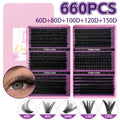 800 Clusters of 50D+60D+80D+100D False Eyelashes, 9-16mm Mixed Lengths, Freely Combinable, D/DD Curl