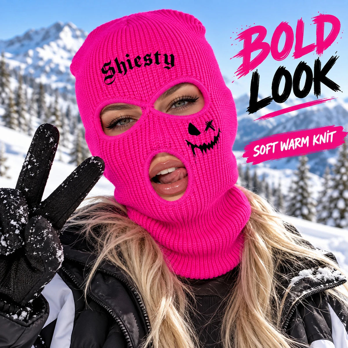 Shiesty Knit Ski Mask 3 Hole Balaclava,Warm Ribbed Winter Face Cover With Ghost Print, Soft Stretch Full Face Mask For Skiing