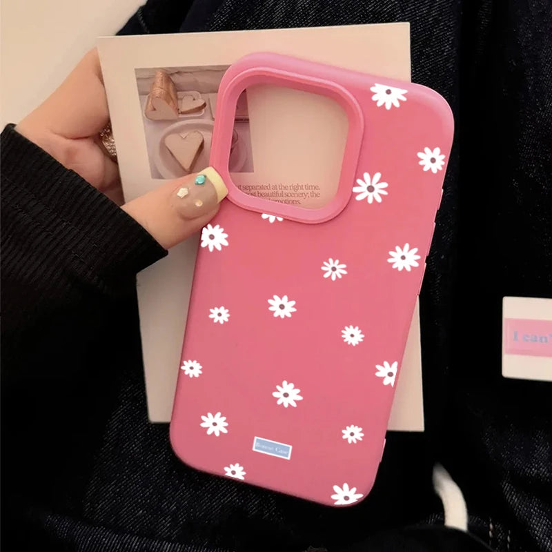 Cute Style Daisy Small Flower Phone Case For iPhone 11 12 13 14 15 16 17 18 Pro Max Plus Shockproof Bumper Soft Silicone Cover