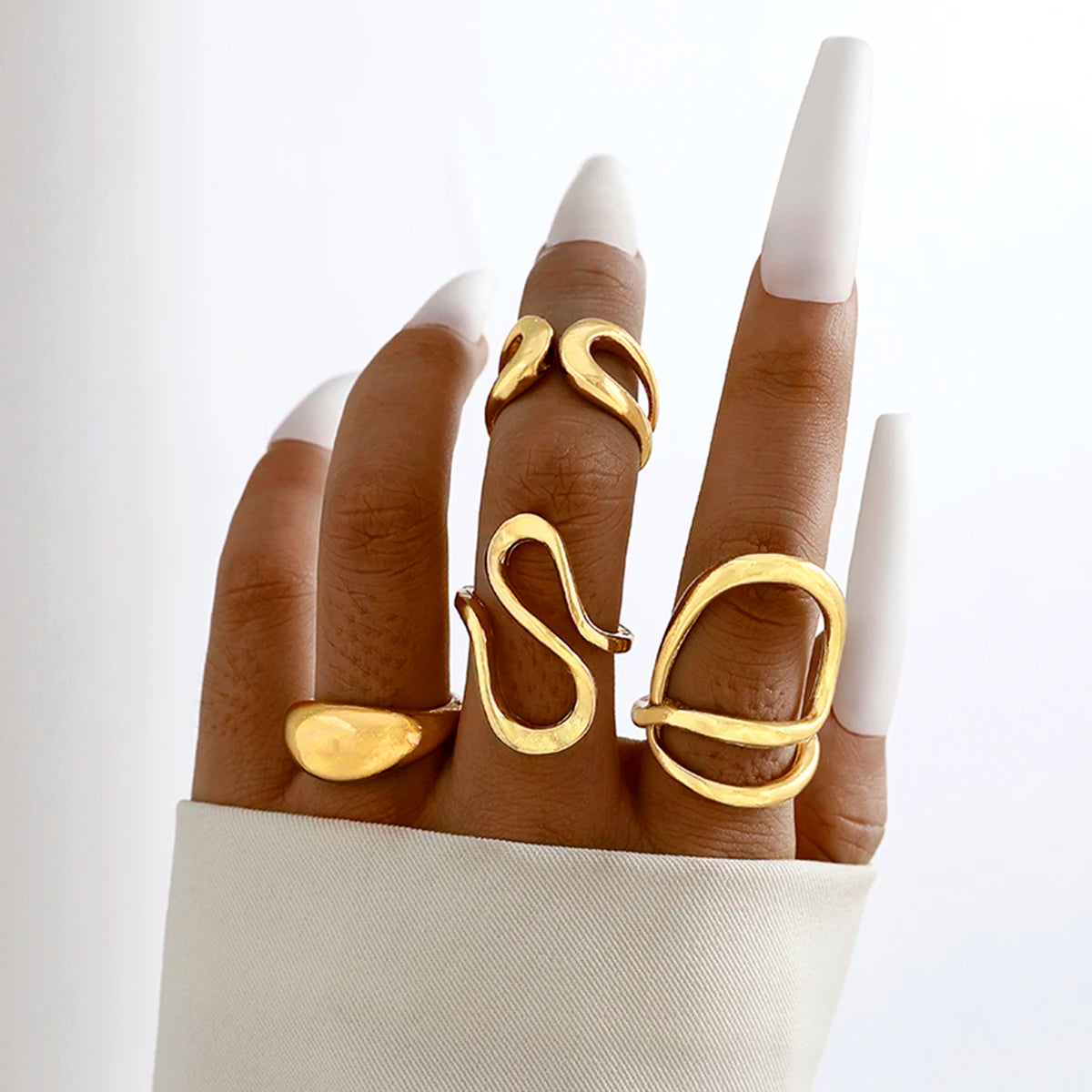 Tocona Fashion Elegant Circle Geometry Opening Joint Rings Set for Women Men Trendy Alloy Heavy Metal Party Wedding Jewelry