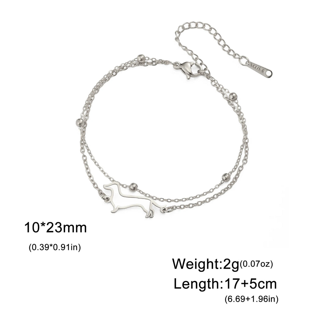 Cute Dachshund Dog Stainless Steel Bracelet for Women's Valentine's Day Commemorative Day Jewelry and Gift Wholesale