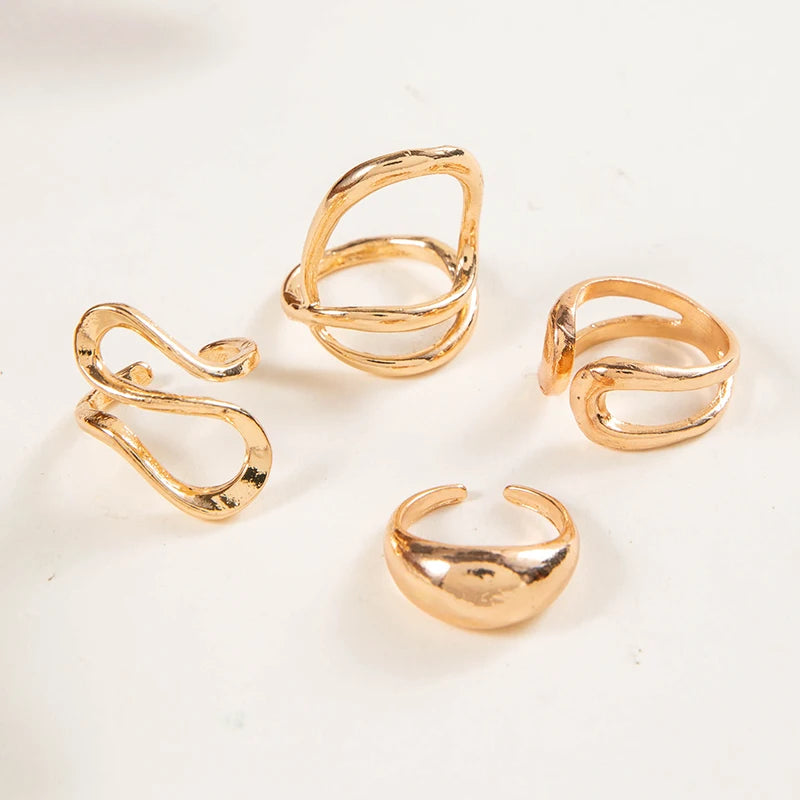 Tocona Fashion Elegant Circle Geometry Opening Joint Rings Set for Women Men Trendy Alloy Heavy Metal Party Wedding Jewelry