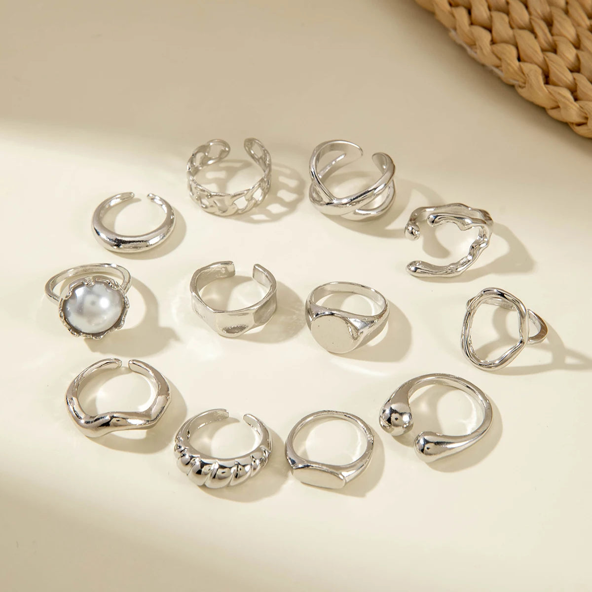 Tocona Fashion Elegant Circle Geometry Opening Joint Rings Set for Women Men Trendy Alloy Heavy Metal Party Wedding Jewelry