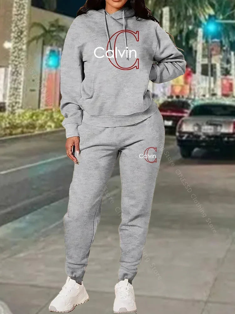 Women's Tracksuit Hoodies Pants Matching Set Fall Winter Athleisure Luxury Designer Aesthetic Jogging Sweatpants Set for Woman