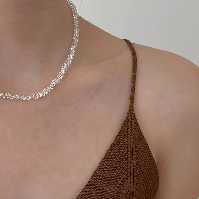 Transparent Crystal Irregular Beaded Choker Necklace for Women