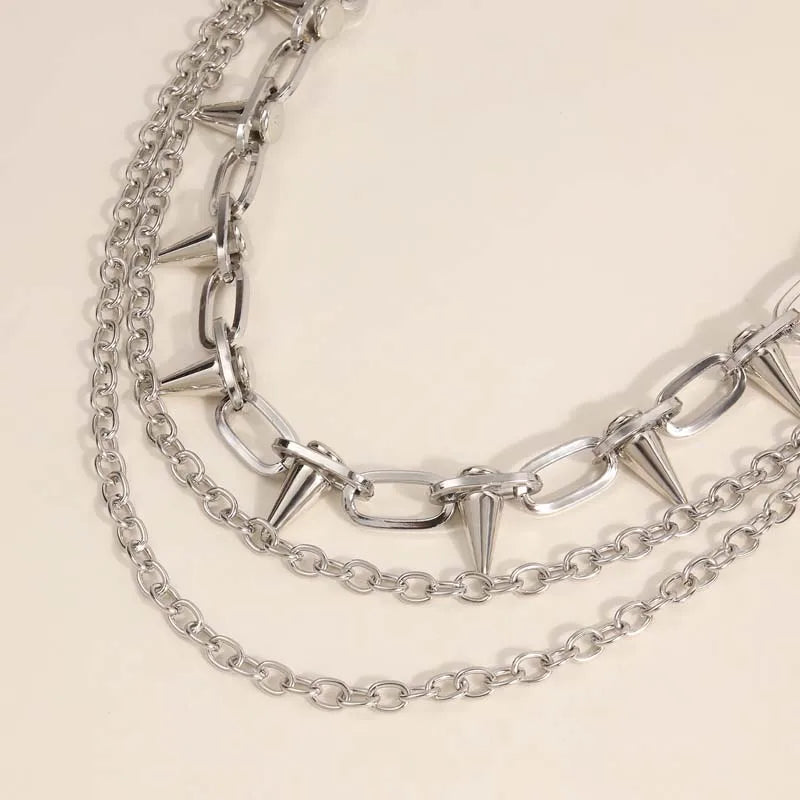 New Punk Rivets Pants Chain for Women Men Hip Hop Silver Color Multilayer Waist Chain Dress Jewelry Gothic Rock Accessories