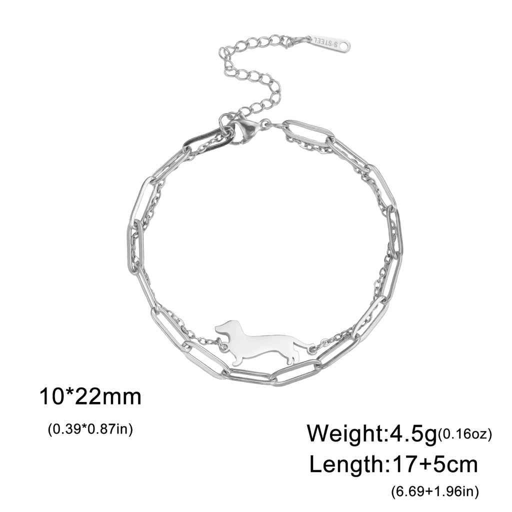 Cute Dachshund Dog Stainless Steel Bracelet for Women's Valentine's Day Commemorative Day Jewelry and Gift Wholesale
