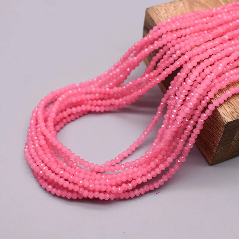 1 2 3 4mm Rose Red Dyeing Rondelle Crystal Glass Beads Flat Faceted Loose Spacer Glass Beads for Jewelry Making Jewelry DIY