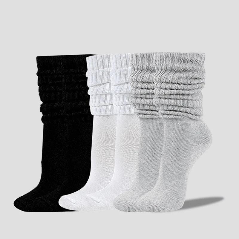 3 Pairs Women Pile Up Socks Fashionable Trendy Versatile White Solid Color