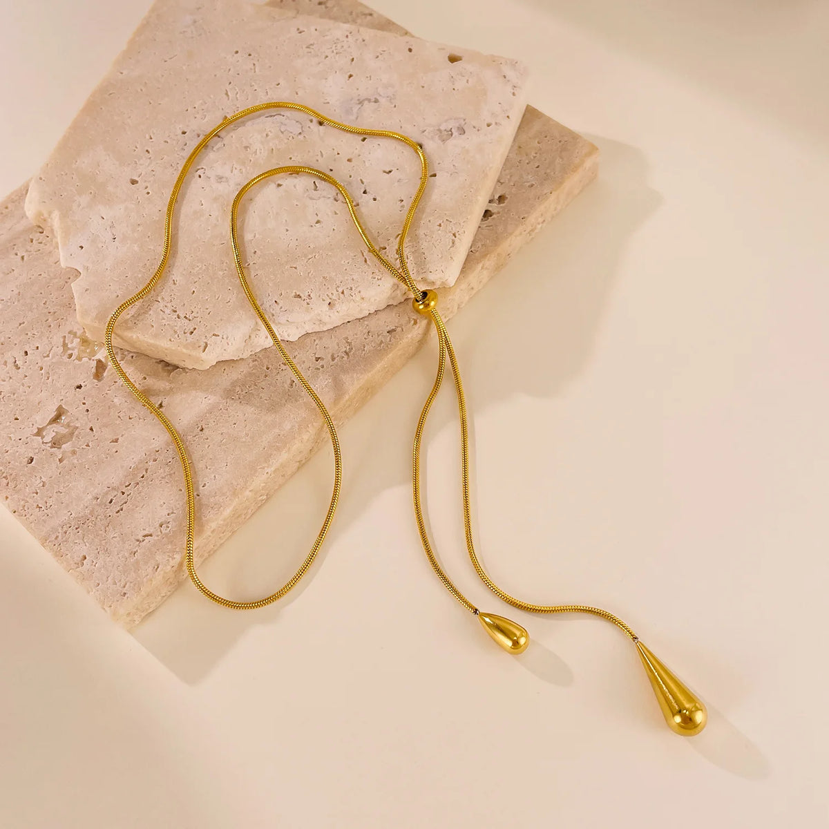 Gold Color Stainless Steel Water Drop Tassel Pendant Necklace for Women Clavicle Chain Paty Jewelry