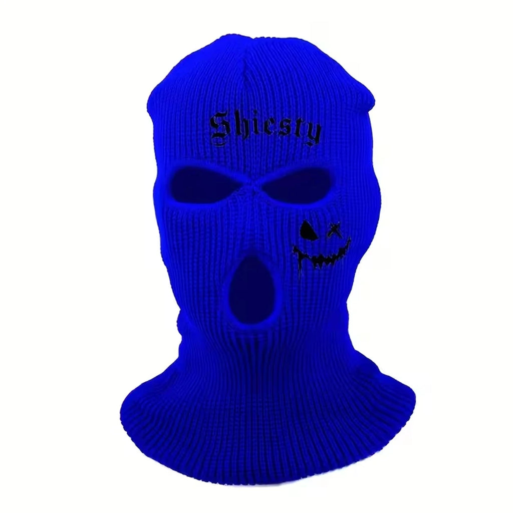 Shiesty Knit Ski Mask 3 Hole Balaclava,Warm Ribbed Winter Face Cover With Ghost Print, Soft Stretch Full Face Mask For Skiing