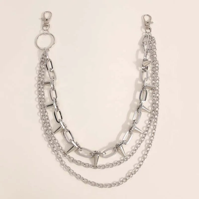 New Punk Rivets Pants Chain for Women Men Hip Hop Silver Color Multilayer Waist Chain Dress Jewelry Gothic Rock Accessories