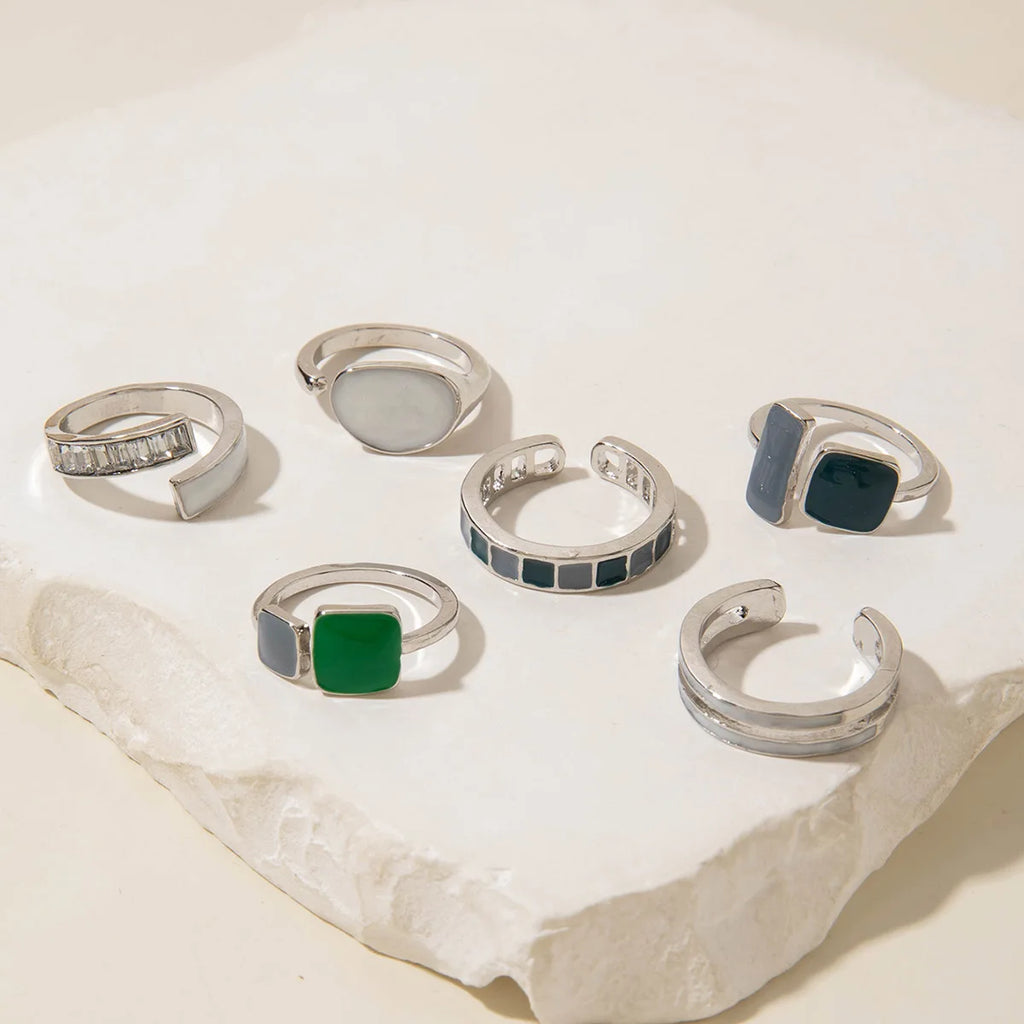 Tocona Fashion Elegant Circle Geometry Opening Joint Rings Set for Women Men Trendy Alloy Heavy Metal Party Wedding Jewelry