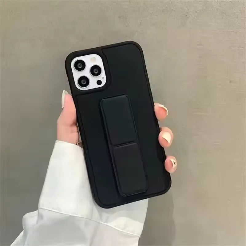 Wrist Strap Foldable Holder Phone Case for IPhone 16 15 14 6 7 8 Plus 13 12 11 Pro XS Max X XR SE Drop Resistant Hard PC Cover