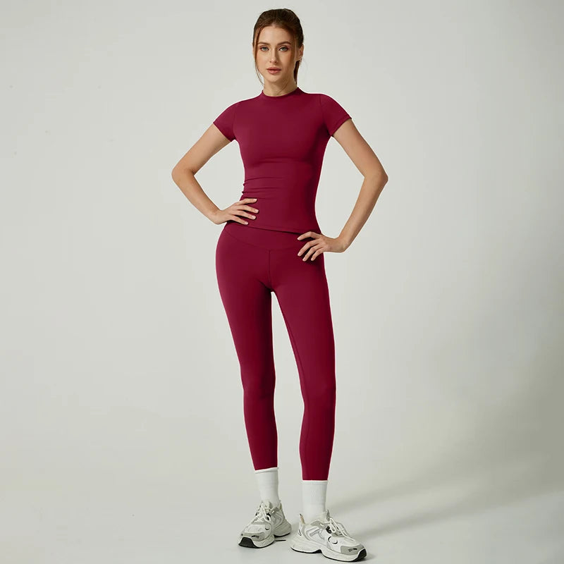 Yoga Suit Sports Set Women Quick-Drying Gym Set Tracksuit Running Workout Short Sleeve Leggings Sports Yoga Clothing