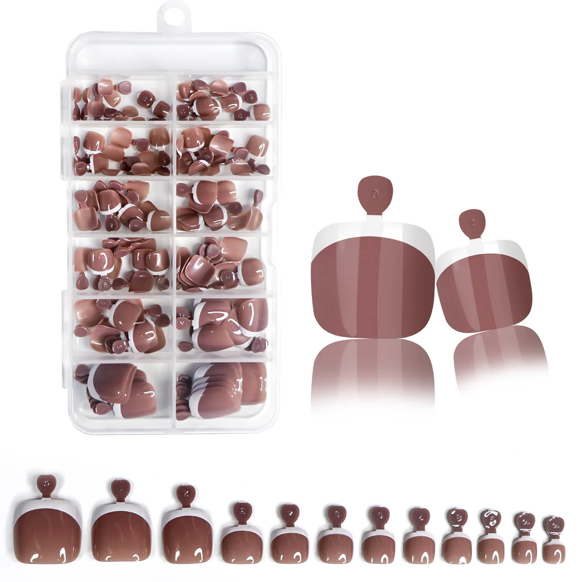 120Pcs Glossy Nude Pink French Press-On-Toenail Set
