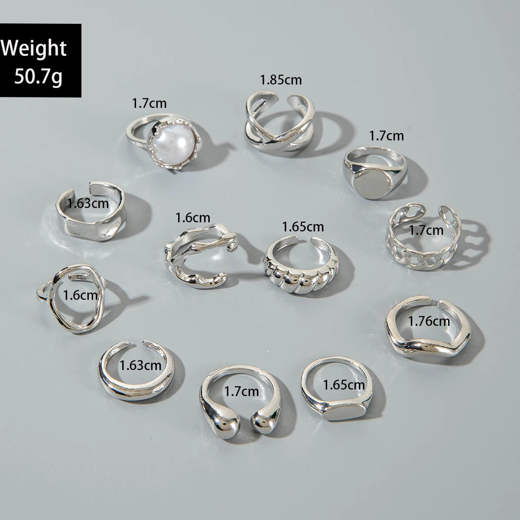 Tocona Fashion Elegant Circle Geometry Opening Joint Rings Set for Women Men Trendy Alloy Heavy Metal Party Wedding Jewelry