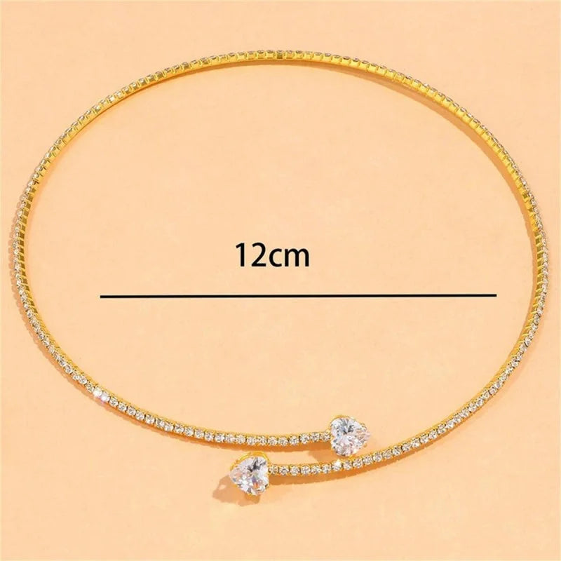 Fashion Rhinestone Heart Collar Choker Necklace for Women Simple Open Collar Necklace Torques Jewelry Accessories