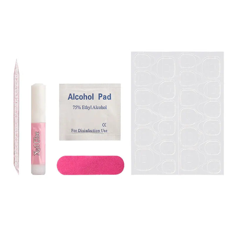 5pcs Press On Nail Tool Set Include Cuticle Pushers Nail File Clean Pad Strong Glue Sticky Jelly Gel For Diy Nails