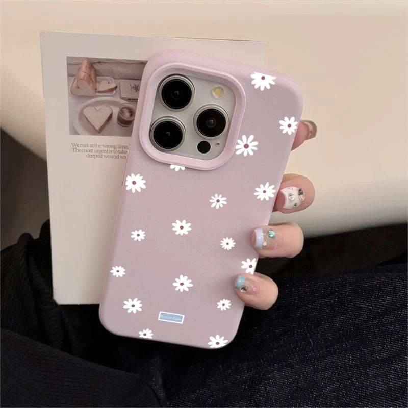 Cute Style Daisy Small Flower Phone Case For iPhone 11 12 13 14 15 16 17 18 Pro Max Plus Shockproof Bumper Soft Silicone Cover