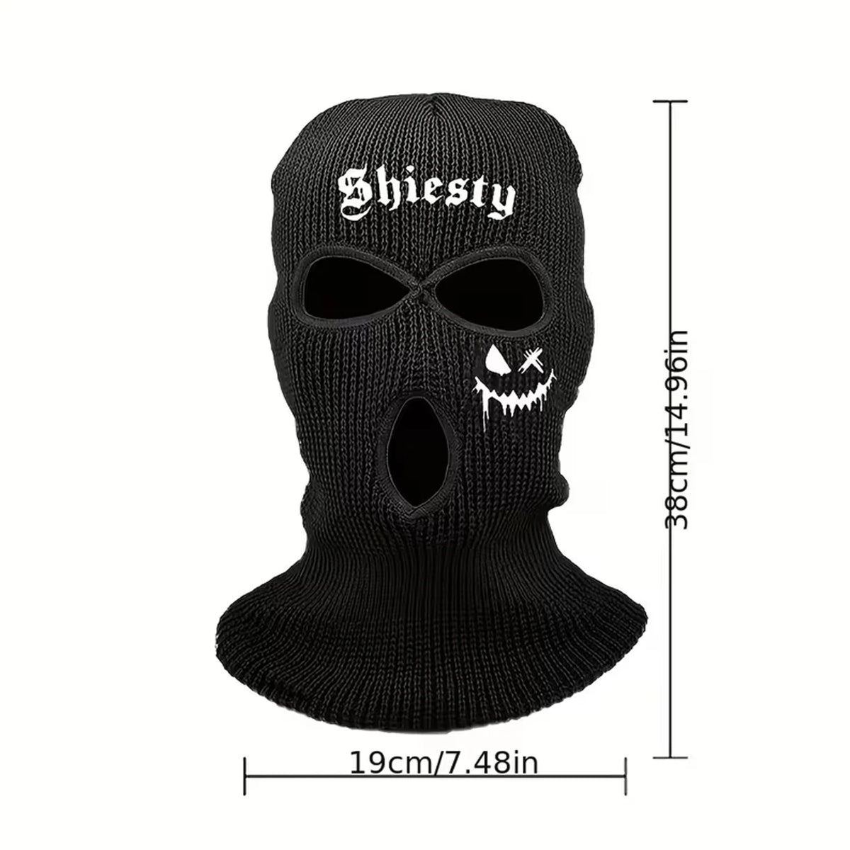Shiesty Knit Ski Mask 3 Hole Balaclava,Warm Ribbed Winter Face Cover With Ghost Print, Soft Stretch Full Face Mask For Skiing
