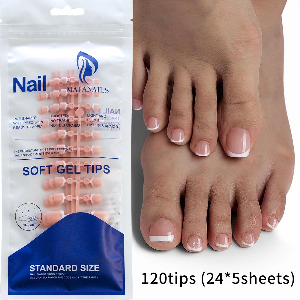 120Pcs Glossy Nude Pink French Press-On-Toenail Set
