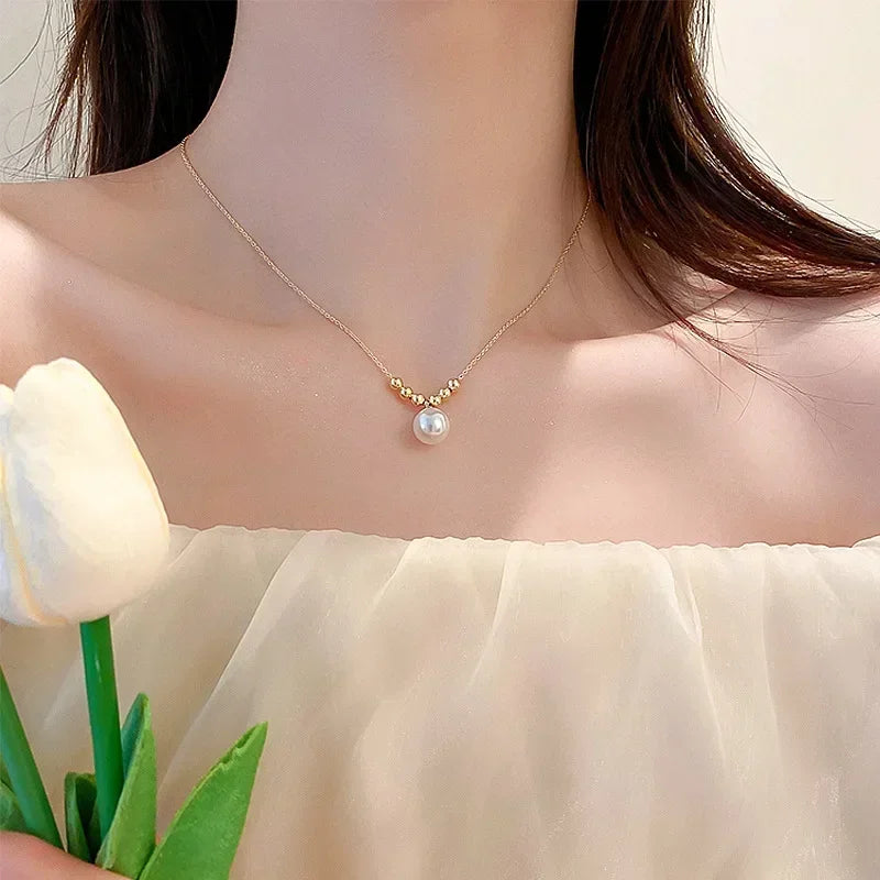 Gold Color Stainless Steel Water Drop Tassel Pendant Necklace for Women Clavicle Chain Paty Jewelry