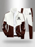 Tracksuit Men's Matching Set Sportswear Color Block Zip Up Jacket and Jogger Pants New York Print Casual Athletic 2 Piece Outfit