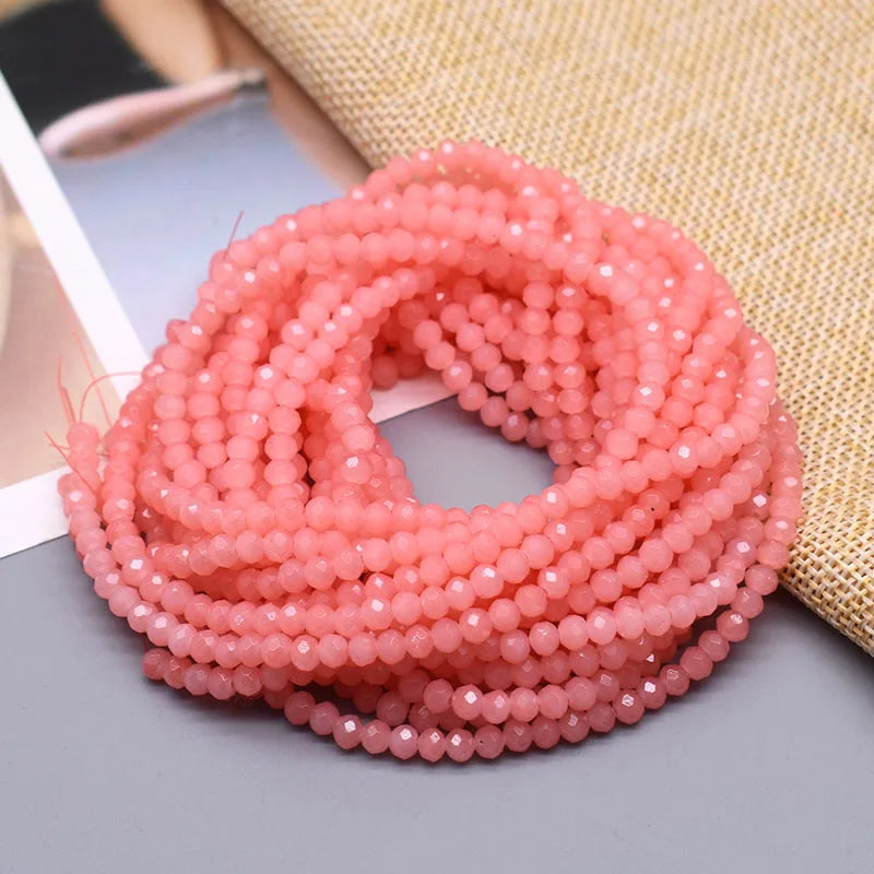 1 2 3 4mm Rose Red Dyeing Rondelle Crystal Glass Beads Flat Faceted Loose Spacer Glass Beads for Jewelry Making Jewelry DIY