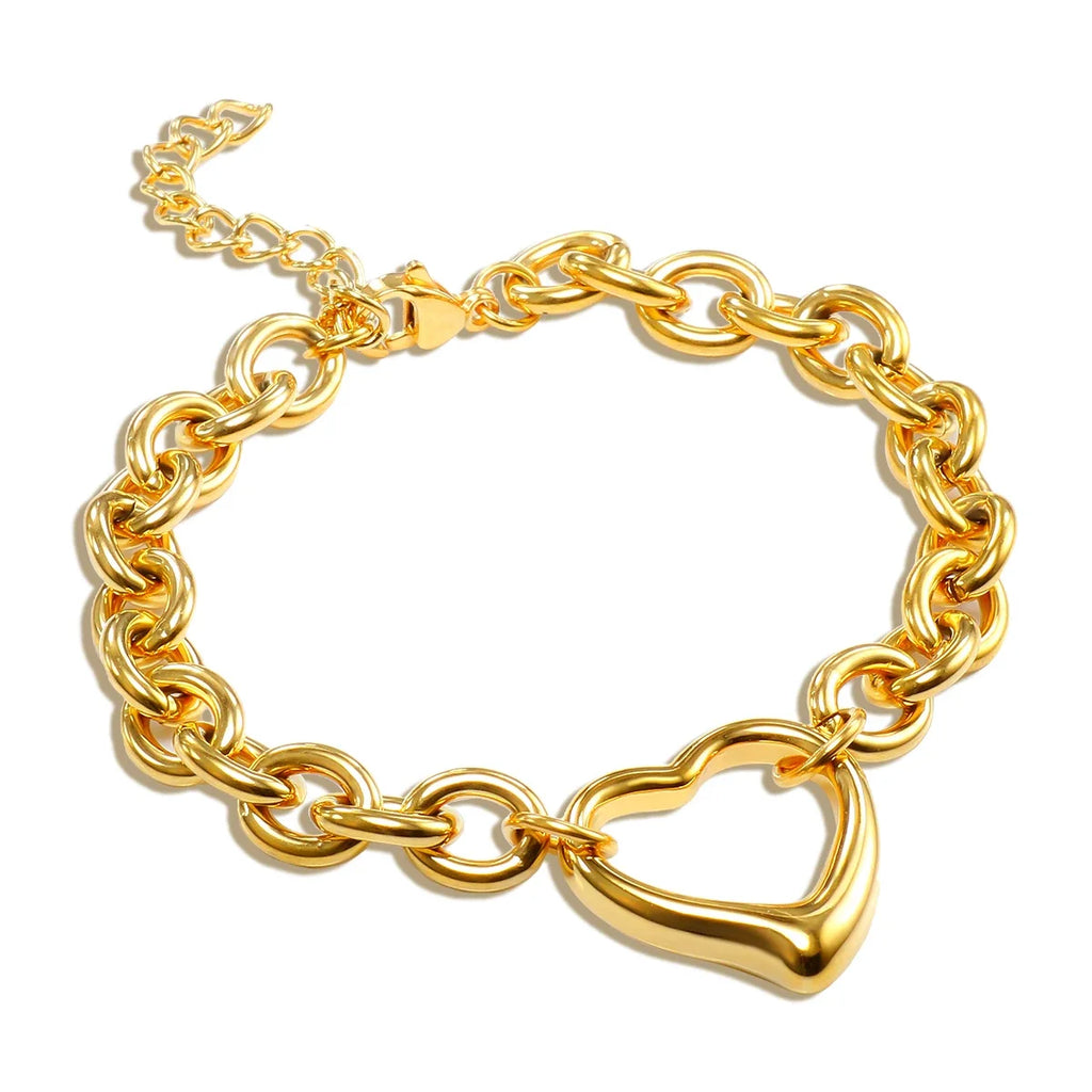 Stainless Steel Heart or Round Pendant Chain Bracelet jewelry