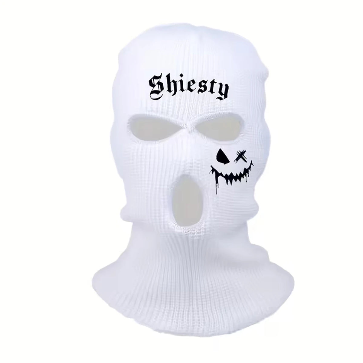 Shiesty Knit Ski Mask 3 Hole Balaclava,Warm Ribbed Winter Face Cover With Ghost Print, Soft Stretch Full Face Mask For Skiing