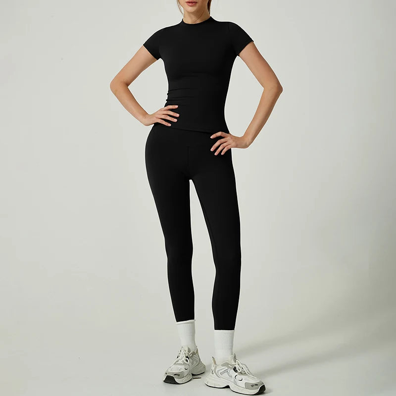 Yoga Suit Sports Set Women Quick-Drying Gym Set Tracksuit Running Workout Short Sleeve Leggings Sports Yoga Clothing
