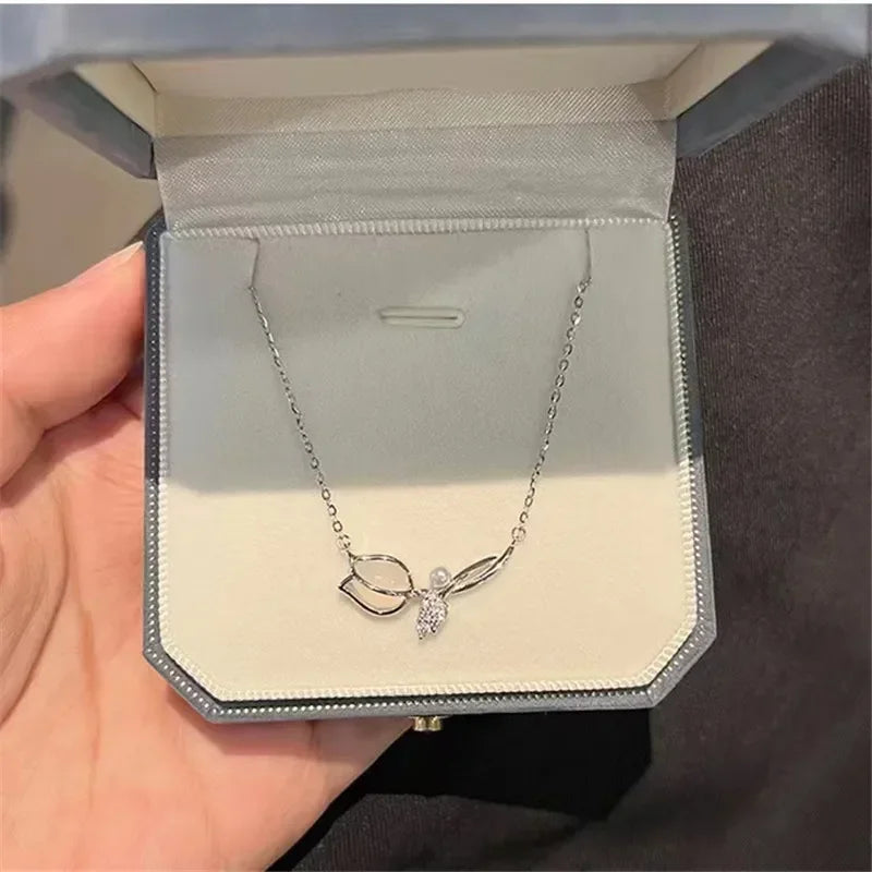 Gold Color Stainless Steel Water Drop Tassel Pendant Necklace for Women Clavicle Chain Paty Jewelry