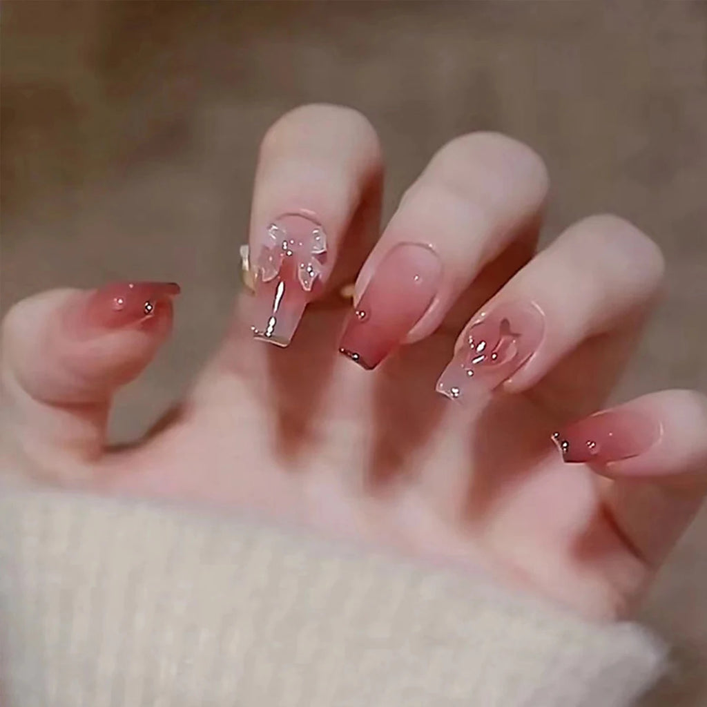 24 pieces of short trapezoid press-on nails, paired with 1 piece of jelly glue and 1 nail file