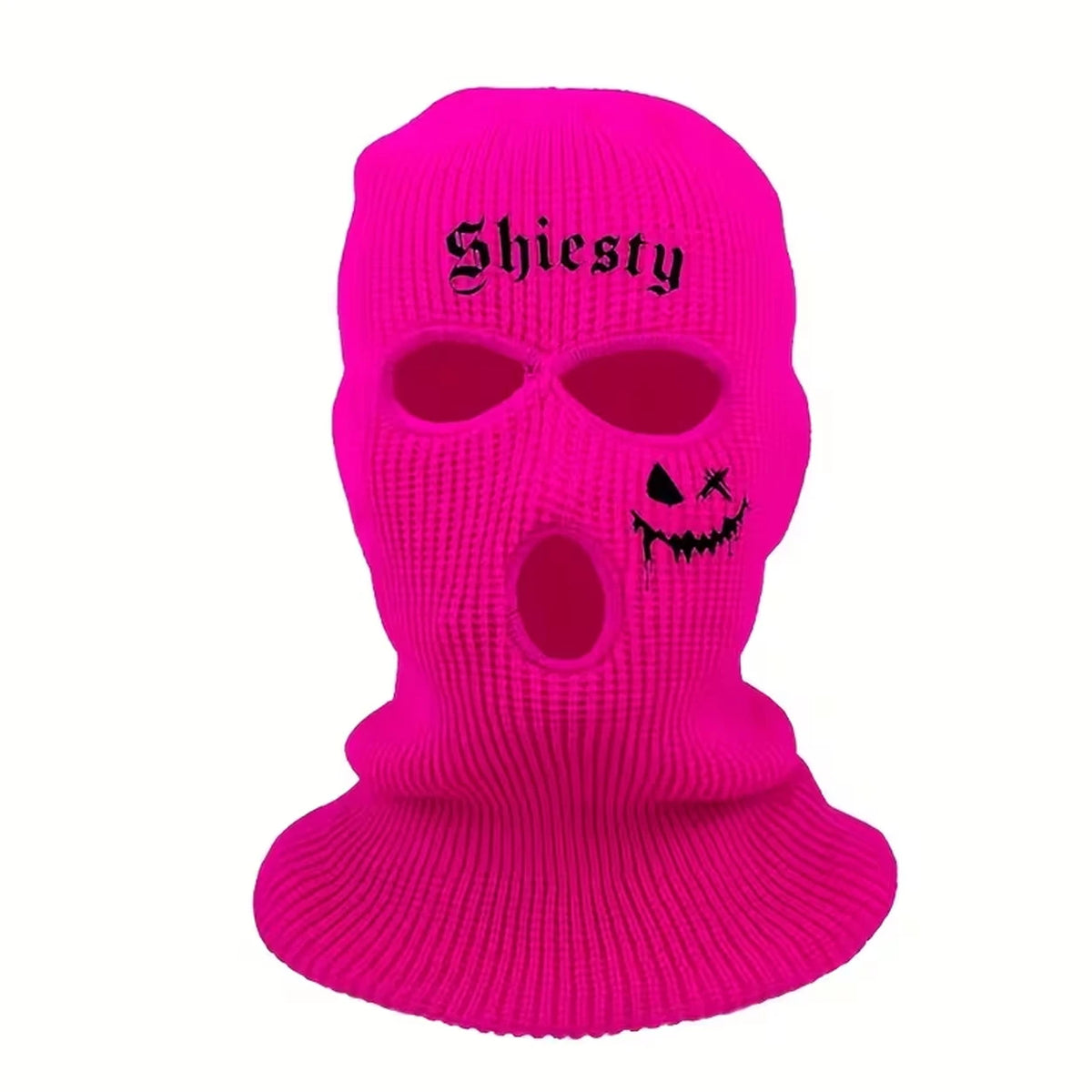 Shiesty Knit Ski Mask 3 Hole Balaclava,Warm Ribbed Winter Face Cover With Ghost Print, Soft Stretch Full Face Mask For Skiing