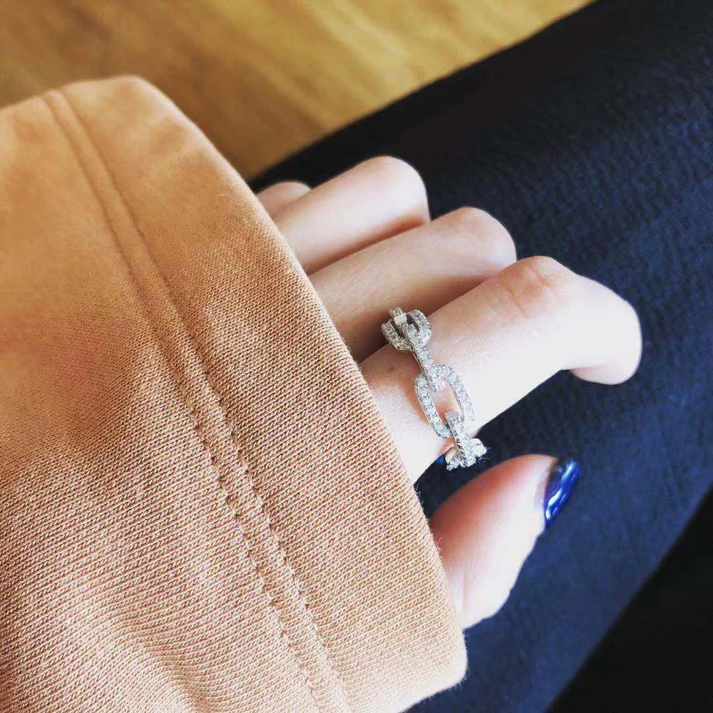 925 Sterling Silver Geometric Cubic Zirconia Stackable Ring for Women Trendy Platinum Plated Brand Party Jewelry Accessories