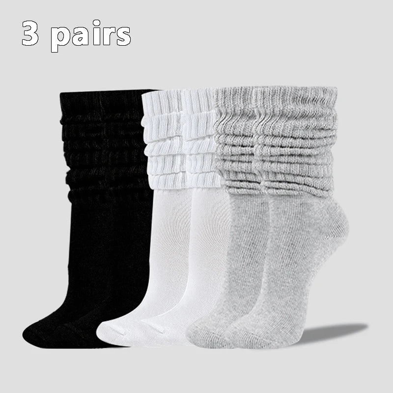 3 Pairs Women Pile Up Socks Fashionable Trendy Versatile White Solid Color