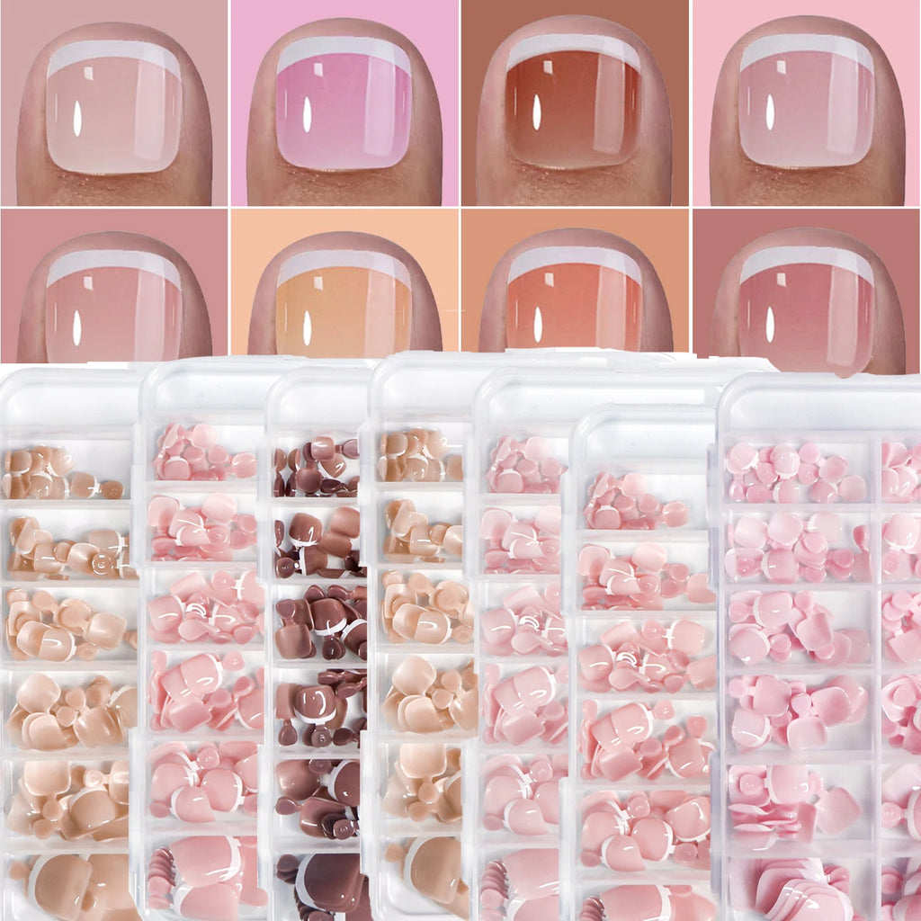 120Pcs Glossy Nude Pink French Press-On-Toenail Set